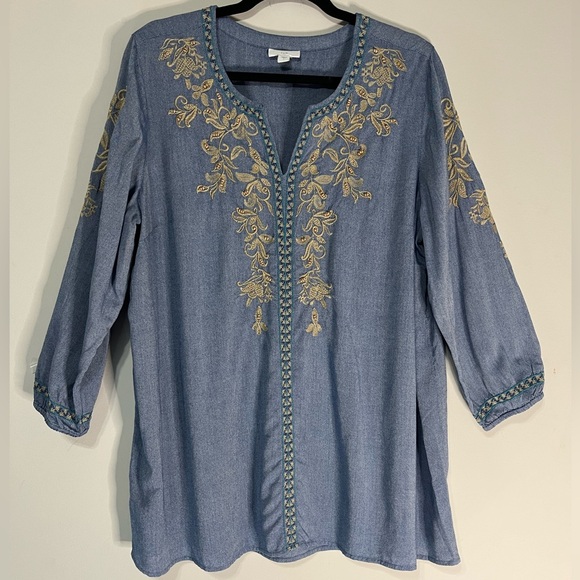 Tops - J.Jill Pure Jill Floral Embroidered V-Neck Tunic sz L (F)